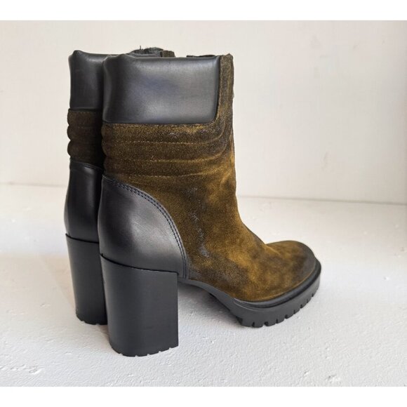 Emanuele Crasto Suede Army Green Antique Finish Block Heel Boots 40 - Picture 3 of 8